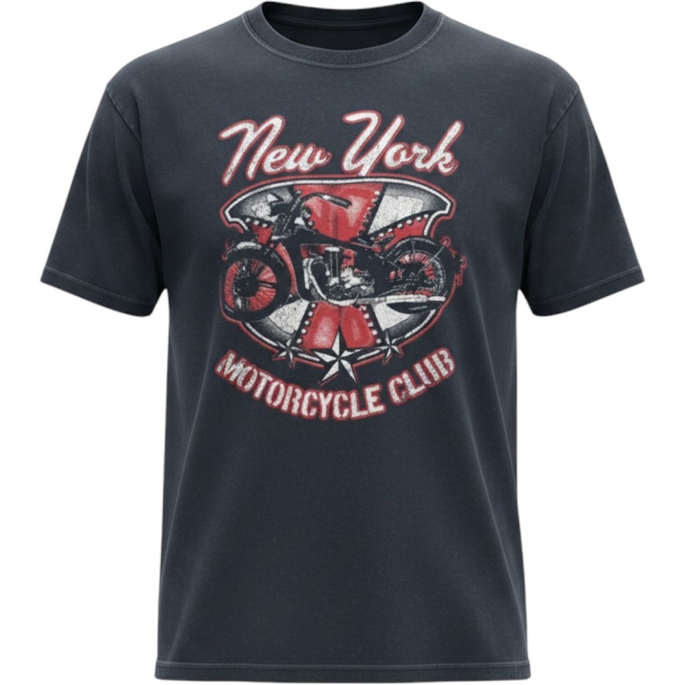Gildan Men 2XL New York Motorcycle‎ Club Graphic T-Shirt Black Biker Distressed
